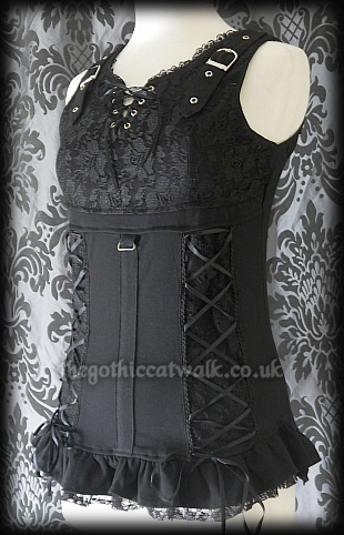 Gothic Punk Two-in-One Black Lace & Cotton Top