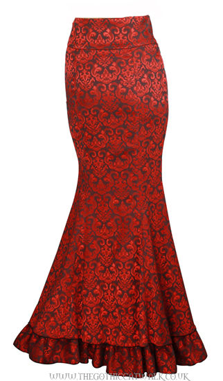 Red Damask Gothic Victorian Mermaid Corset Skirt