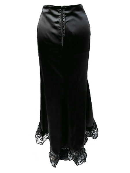 Long Black Satin Vampy Mermaid Skirt