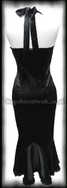 Sexy Black Satin Mermaid Dress - Halter Neck