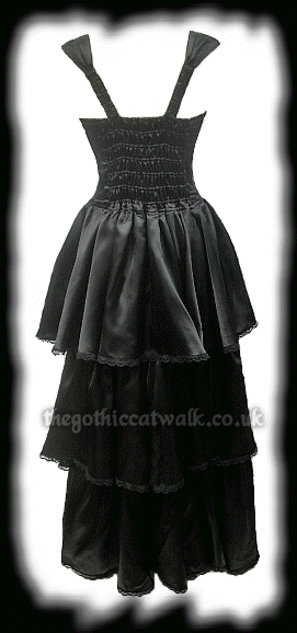 Long Black Satin Tiered Gothic Dress