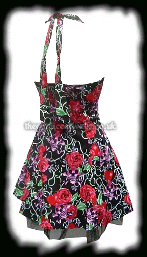 Skulls & Roses Tattoo Print Halter Necked Dress