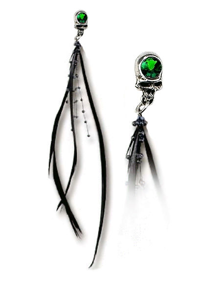 Ravenskull Long Feathered Stud Earring by Alchemy Gothic