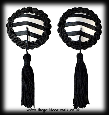 Black & White Striped Gothic Burlesque Nipple Covers