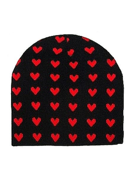 Black Beanie Hat with Red Hearts