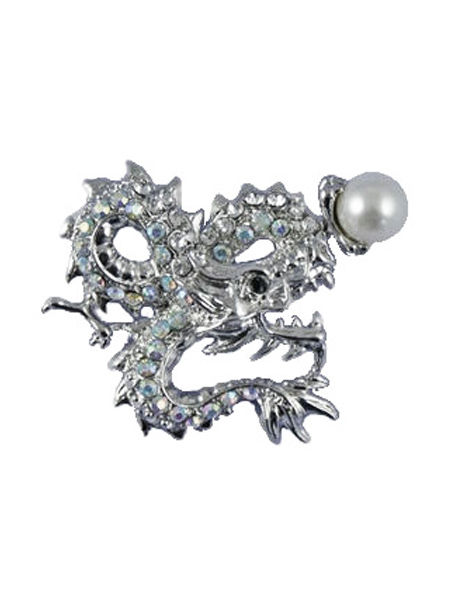 Diamante Dragon Brooch with Pearl