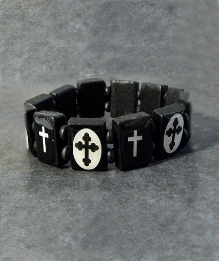 Black & White Crosses Gothic Tile Bracelet