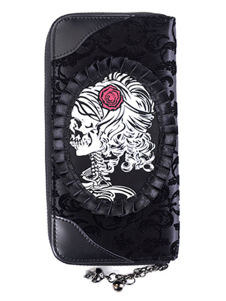 Gothic Steampunk Flocked Velvet Wallet by Banned - Skeleton Lady