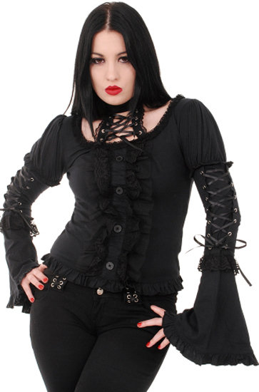 Gothic Punk Black Top with Corset Neck