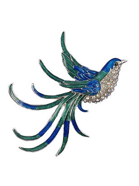 Victorian Style Bird of Paradise Enamel Brooch
