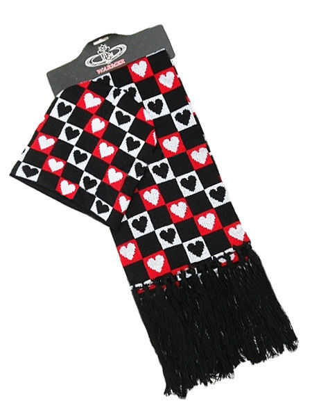 Gothic Punk Scarf and Beanie Hat Set - Checkered Hearts