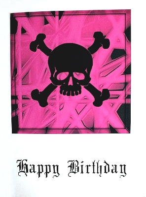 Gothic Punk Birthday Card - Black Skull on Pink