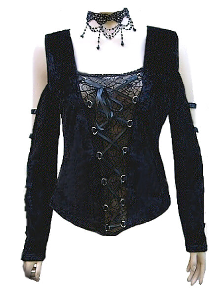 Black Velvet Gothic Top with Strappy Sleeves