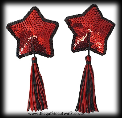 Red Star Shaped Sequinned Burlesque Nipple Covers