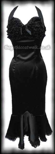 Sexy Black Satin Mermaid Dress - Halter Neck