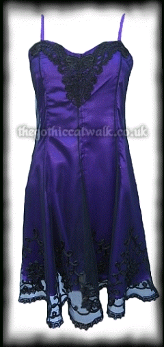 Purple Satin Dress with Black Net & Embroidery