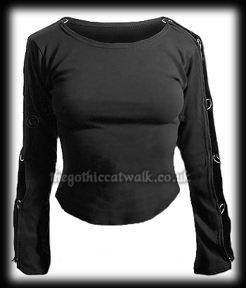 Black Gothic Punk T-Shirt with Ringed Sleeves