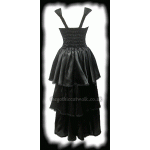 Long Black Satin Tiered Gothic Dress