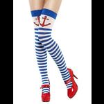 Blue & White Striped Thigh High Anchor Stockings