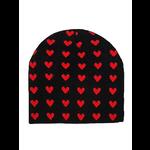 Black Beanie Hat with Red Hearts