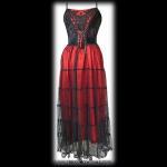 Long Velvet Silk & Net Gothic Dress - Red