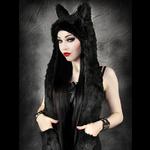 Black Fur Fabric Kitty Hood & Scarf Combo