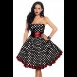 Black & White Polka Dot Retro Party Dress - Red Sash