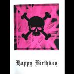 Gothic Punk Birthday Card - Black Skull on Pink