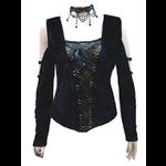 Black Velvet Gothic Top with Strappy Sleeves