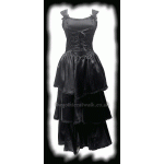 Long Black Satin Tiered Gothic Dress