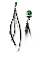 Ravenskull Long Feathered Stud Earring by Alchemy Gothic