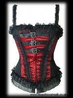 Red and Black Striped Buckled Gothic Bodice Top