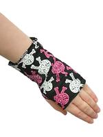 Fingerless Gothic Punk Skull Gloves - Pink & White