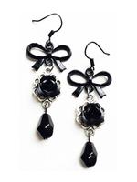 Gothic Victorian Earrings - Black Roses and Bows