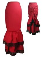 Long Red Gothic Victorian Bustle Mermaid Skirt