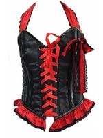 Gothic Burlesque Corset Black & Red Satin Halter Neck
