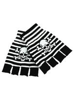 Gothic Punk Gloves - Black & White Striped with Skull #1