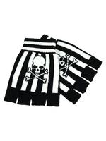 Gothic Punk Gloves - Black & White Striped with Skull #2