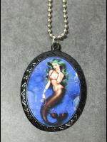 Pin Up Cameo Necklace - Green Haired Mermaid