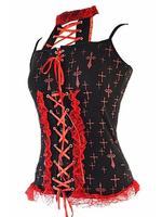 Black Gothic Punk Vest Top with Red Cross Design