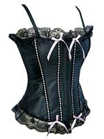Gothic Showgirl Black Satin Corset with Pink Ribbon