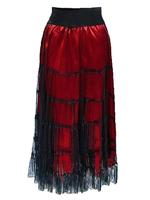 Red Satin and Black Net Long Gothic Skirt