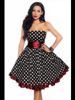Black & White Polka Dot Retro Party Dress - Red Sash