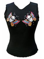 Black Sleeveless T-Shirt with Twin Skulls