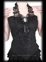Gothic Steampunk Black Bodice Top with Applique Neckline