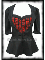 Black Fitted Top with Red Damask Front