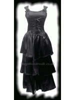 Long Black Satin Tiered Gothic Dress