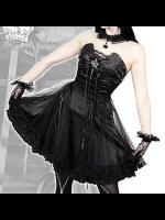 Punk Rave Black Net Strapless Dress with Crown & Choker