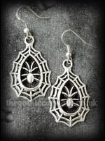 Silver Spider and Cobweb Gothic Earrings