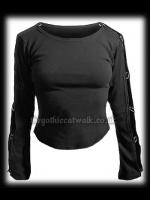 Black Gothic Punk T-Shirt with Ringed Sleeves
